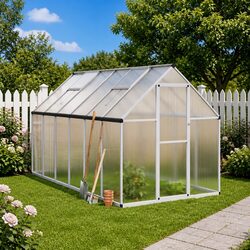Greenhouse with Base Frame Silver 334x169x195cm Walk-in Garden Plant Growing