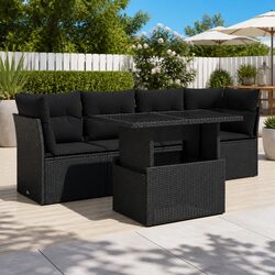 Outdoor Garden Sofa Set 5 Piece Black Poly Rattan Furniture with Cushions
