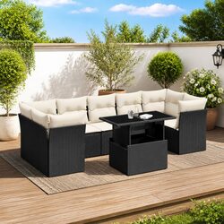 Garden Sofa Set 8 Piece Outdoor Furniture Patio Lounge Black Poly Rattan with