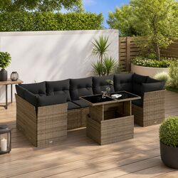 Outdoor Garden Sofa Set 8 Piece Modular Grey PE Rattan Cushions Patio Furniture