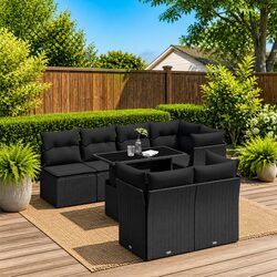 Garden Sofa Set 8 Piece Outdoor Furniture Black Poly Rattan Patio Lounge with