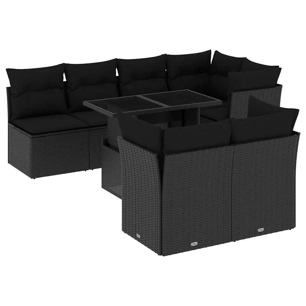 Garden Sofa Set 8 Piece Outdoor Furniture Black Poly Rattan Patio Lounge with