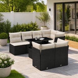 Garden Sofa Set 8 Piece Outdoor Furniture Patio Seating Black Poly Rattan with