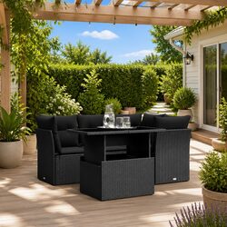 Garden Sofa Set 5 Piece Outdoor Furniture Patio Black Poly Rattan Modular