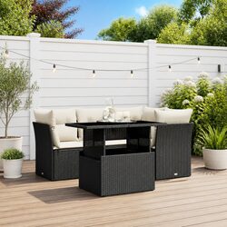 Garden Sofa Set 5 Piece Outdoor Furniture Black Poly Rattan Patio Lounge with