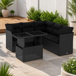Garden Sofa Set 6 Piece Outdoor Furniture Patio Sectional with Cushions Black