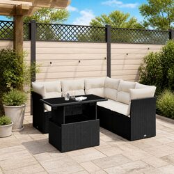 Garden Sofa Set 6 Piece Black Poly Rattan Outdoor Furniture Patio Sectional