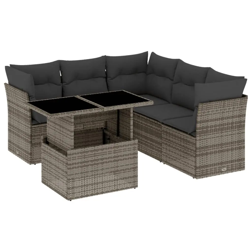 6 Piece Garden Sofa Set Outdoor Furniture Poly Rattan Grey with Cushions Patio