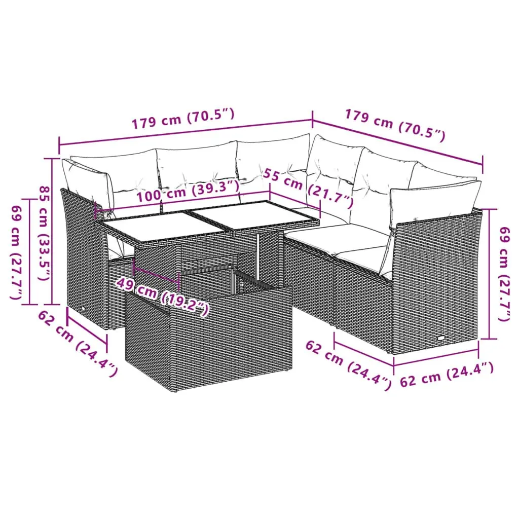 6 Piece Garden Sofa Set Outdoor Furniture Poly Rattan Grey with Cushions Patio