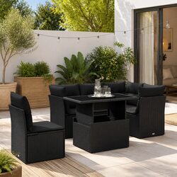 6 Piece Garden Sofa Set Outdoor Furniture Patio Conversation Black Poly Rattan