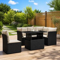Garden Sofa Set 6 Piece Outdoor Furniture with Cushions Black Poly Rattan