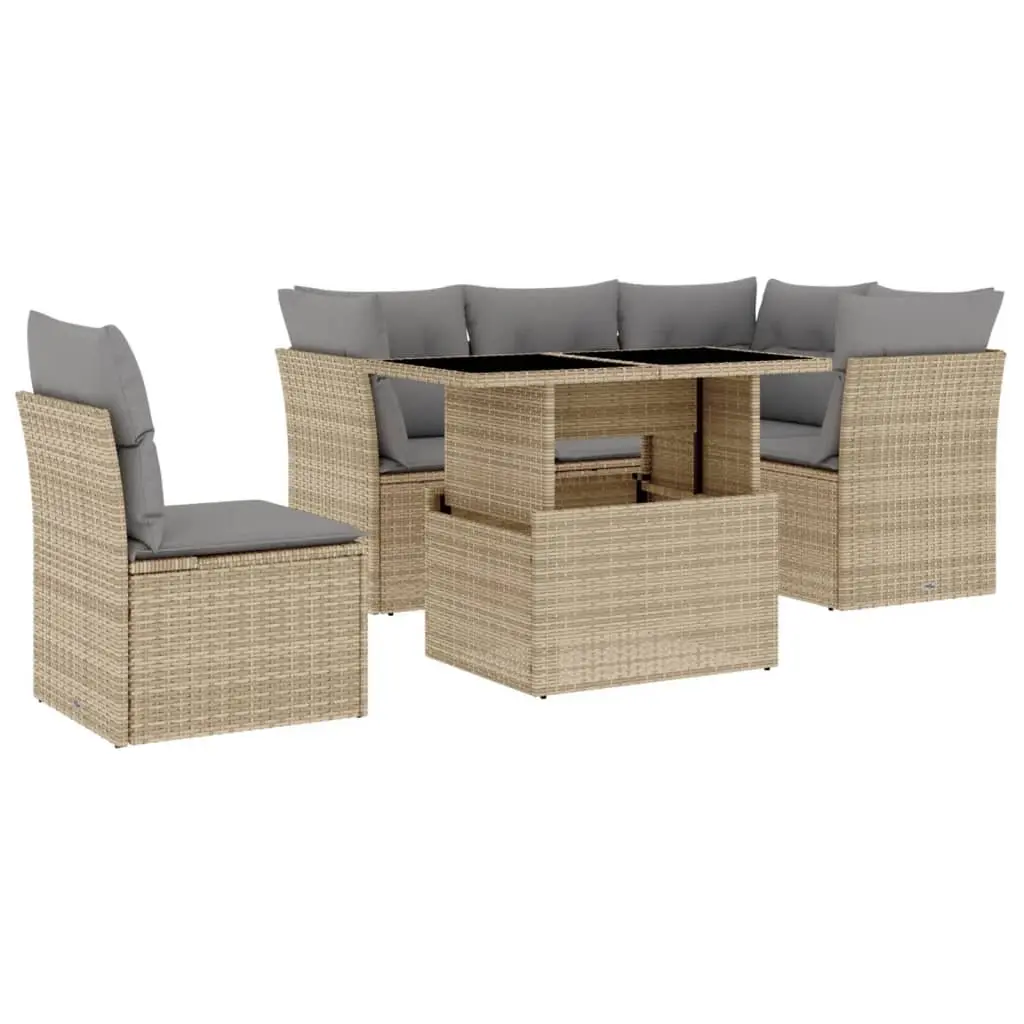 6 Piece Garden Sofa Set Outdoor Furniture with Cushions Beige Poly Rattan Patio