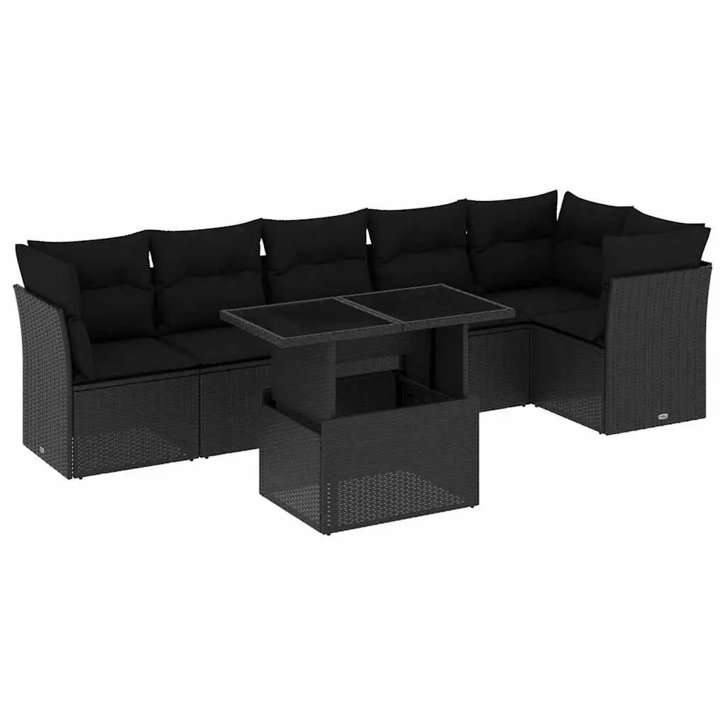 7 Piece Garden Sofa Set Outdoor Furniture Patio Black Poly Rattan Cushions