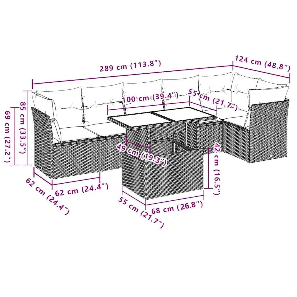 7 Piece Garden Sofa Set Outdoor Furniture Patio Black Poly Rattan Cushions