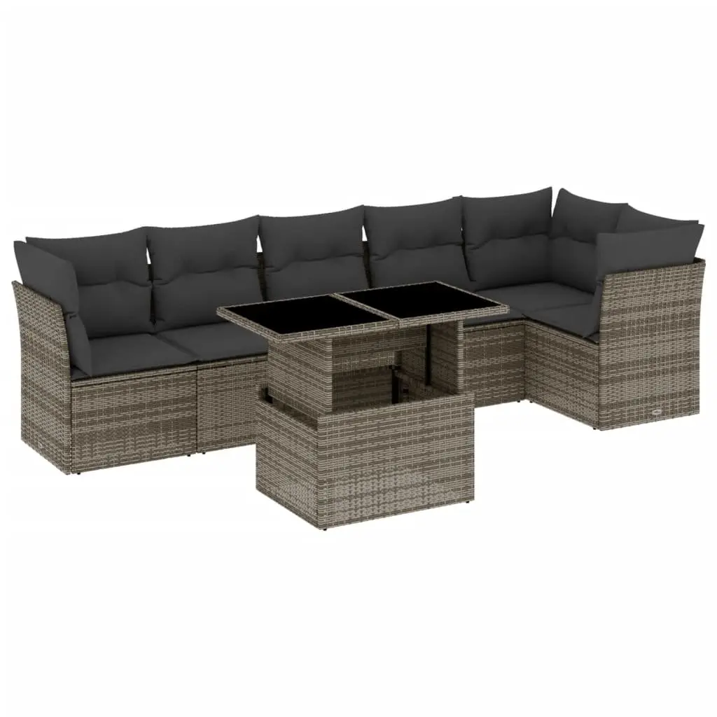 7 Piece Garden Sofa Set Grey Poly Rattan Outdoor Furniture Patio Lounge Cushions