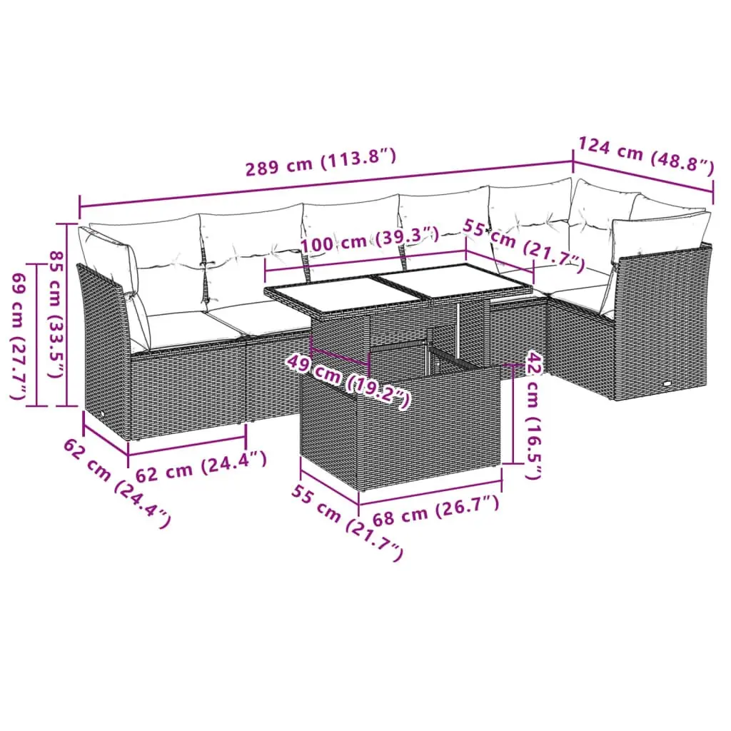 7 Piece Garden Sofa Set Grey Poly Rattan Outdoor Furniture Patio Lounge Cushions