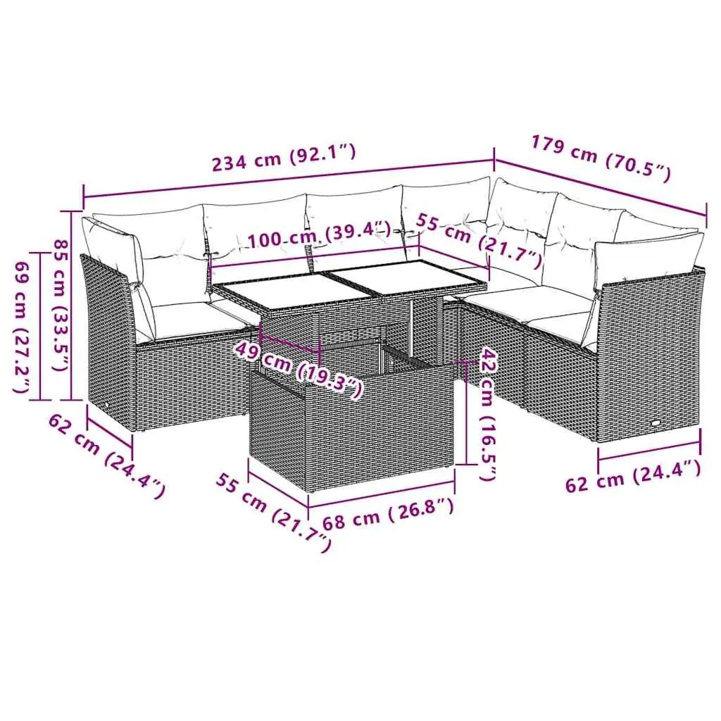 7 Piece Garden Sofa Set Outdoor Furniture Black Poly Rattan with Cushions Patio