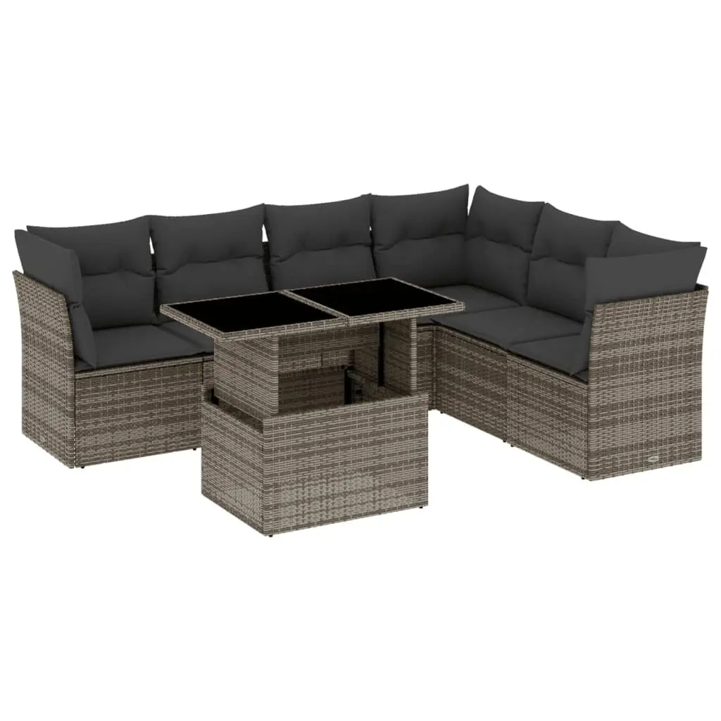 7 Piece Garden Sofa Set Outdoor Furniture Grey Poly Rattan with Cushions Patio