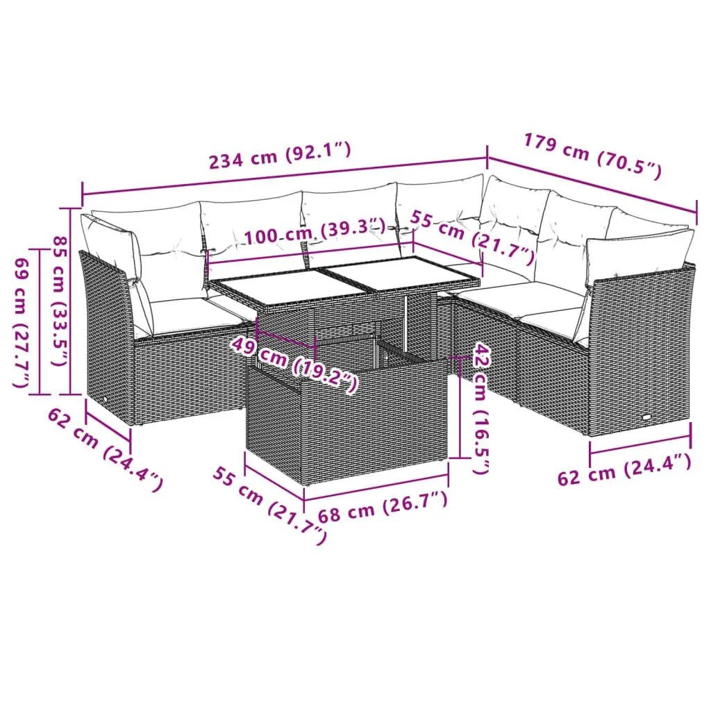 7 Piece Garden Sofa Set Outdoor Furniture Grey Poly Rattan with Cushions Patio