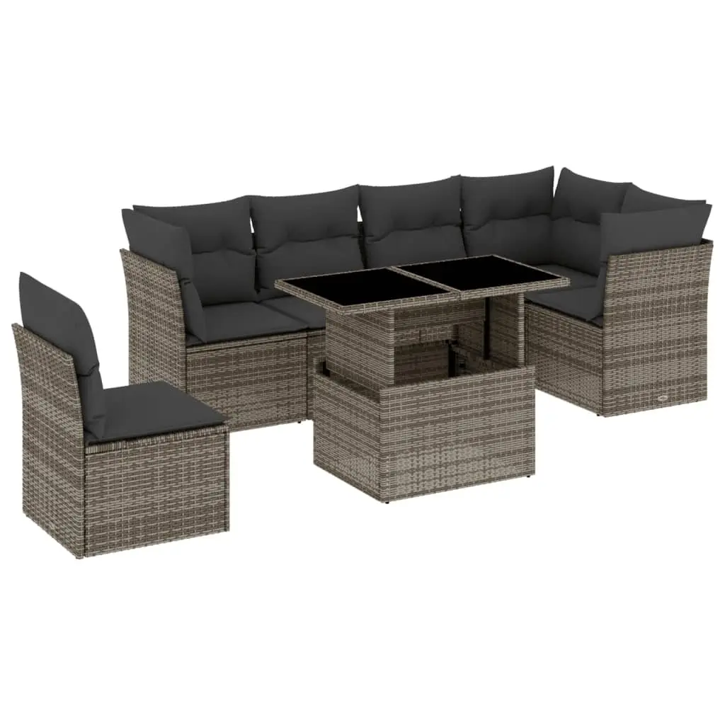 7 Piece Garden Sofa Set Outdoor Furniture with Cushions Grey Poly Rattan Patio