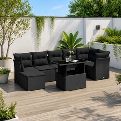 Garden Sofa Set 8 Piece Outdoor Furniture Black Poly Rattan Modular Patio Lounge