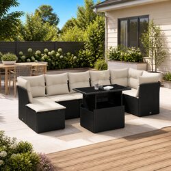 Garden Sofa Set 8 Piece Outdoor Furniture Patio Seating Black Poly Rattan
