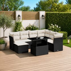 Garden Sofa Set 8 Piece Outdoor Furniture Patio Sectional with Cushions Black