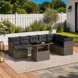 Garden Sofa Set 9 Piece Outdoor Furniture Patio Grey Poly Rattan with Cushions