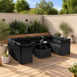 Garden Sofa Set 10 Piece Black Poly Rattan Outdoor Furniture with Cushions