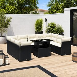 Garden Sofa Set 10 Piece Outdoor Furniture Black Poly Rattan Modular Patio