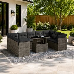 Garden Sofa Set 10 Piece Outdoor Furniture Patio Grey Poly Rattan Modular