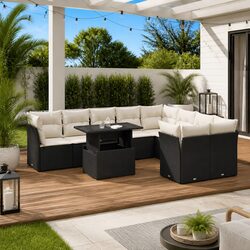 Garden Sofa Set 10 Piece Outdoor Furniture Black Poly Rattan Patio Lounge