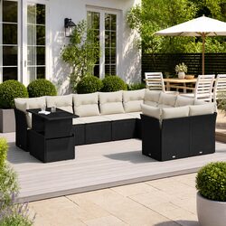 Garden Sofa Set 10 Piece Outdoor Furniture Patio Seating Black Poly Rattan