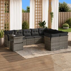 Garden Sofa Set 10 Piece Outdoor Furniture Grey Poly Rattan Modular Patio
