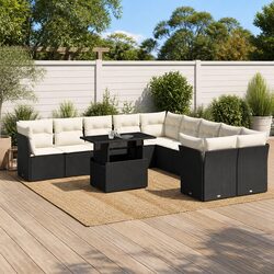 Garden Sofa Set 11 Piece Outdoor Furniture Black Poly Rattan Modular Patio