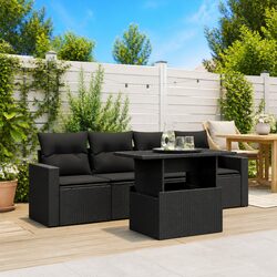 Garden Sofa Set 5 Piece Black Poly Rattan Outdoor Furniture Patio Cushions