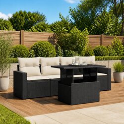 5 Piece Garden Sofa Set Adjustable Table Outdoor Patio Furniture Black Poly