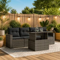 5 Piece Garden Sofa Set Grey Poly Rattan Outdoor Furniture with Cushions Patio