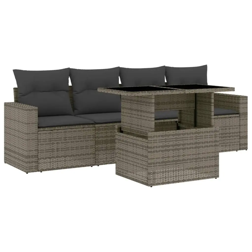 5 Piece Garden Sofa Set Grey Poly Rattan Outdoor Furniture with Cushions Patio