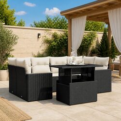 7 Piece Garden Sofa Set with Cushions Black Outdoor Furniture Patio Rattan