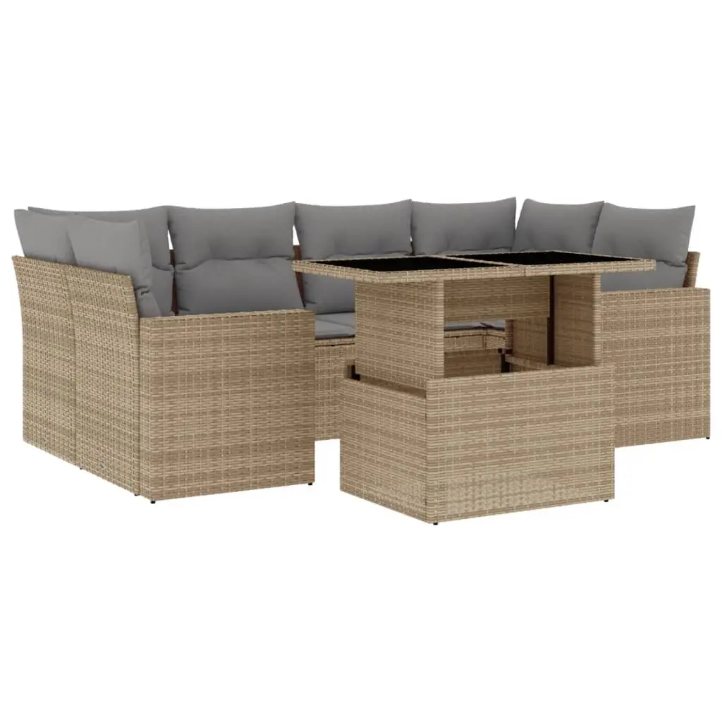 7 Piece Outdoor Garden Sofa Set with Adjustable Dining Table Beige Cushions
