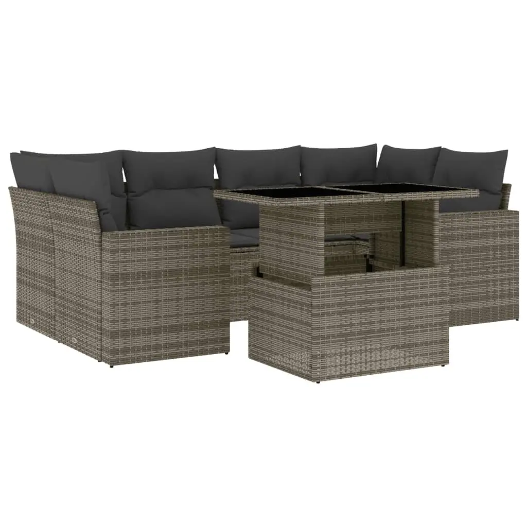 7 Piece Garden Sofa Set Grey Poly Rattan Outdoor Furniture with Cushions Patio