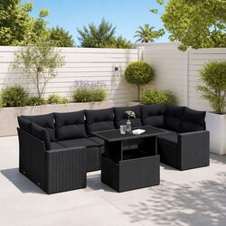 Garden Sofa Set 8 Piece Outdoor Furniture Black Poly Rattan Modular Patio