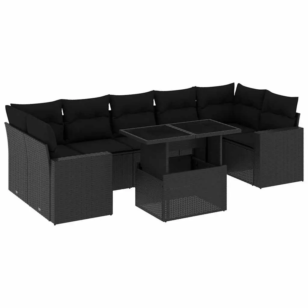 Garden Sofa Set 8 Piece Outdoor Furniture Black Poly Rattan Modular Patio
