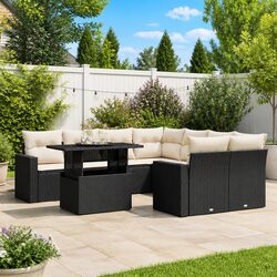 Garden Sofa Set 9 Piece Outdoor Furniture Patio Black Poly Rattan Modular