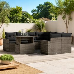 Garden Sofa Set 9 Piece Outdoor Furniture Grey Poly Rattan with Cushions Patio