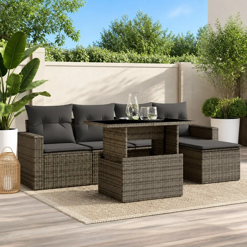 Garden Sofa Set 6 Piece Outdoor Furniture Grey Poly Rattan Modular Patio Lounge