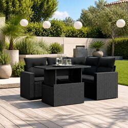 5 Piece Garden Sofa Set Outdoor Furniture Patio Lounge Black Poly Rattan