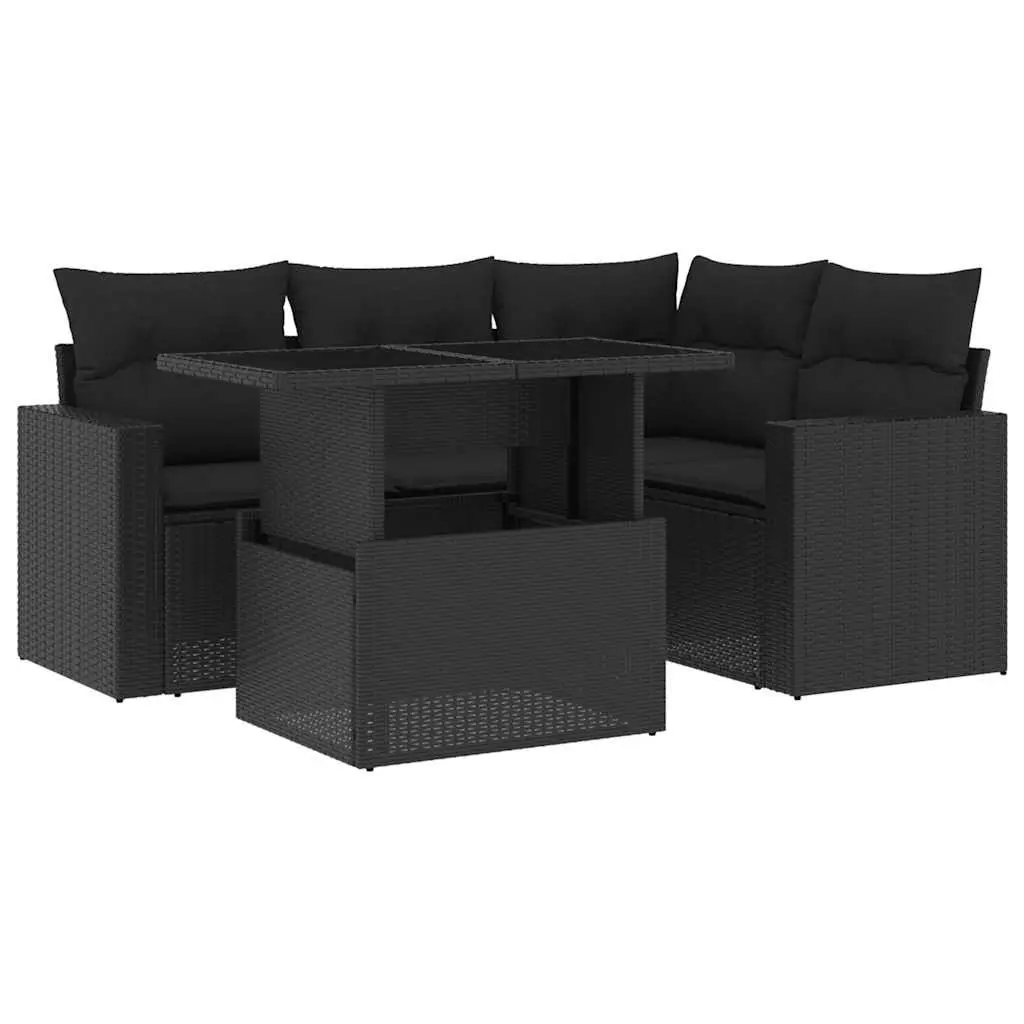 5 Piece Garden Sofa Set Outdoor Furniture Patio Lounge Black Poly Rattan