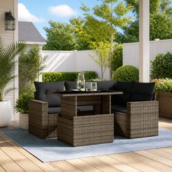 5 Piece Garden Sofa Set Outdoor Furniture Grey Poly Rattan with Cushions Patio